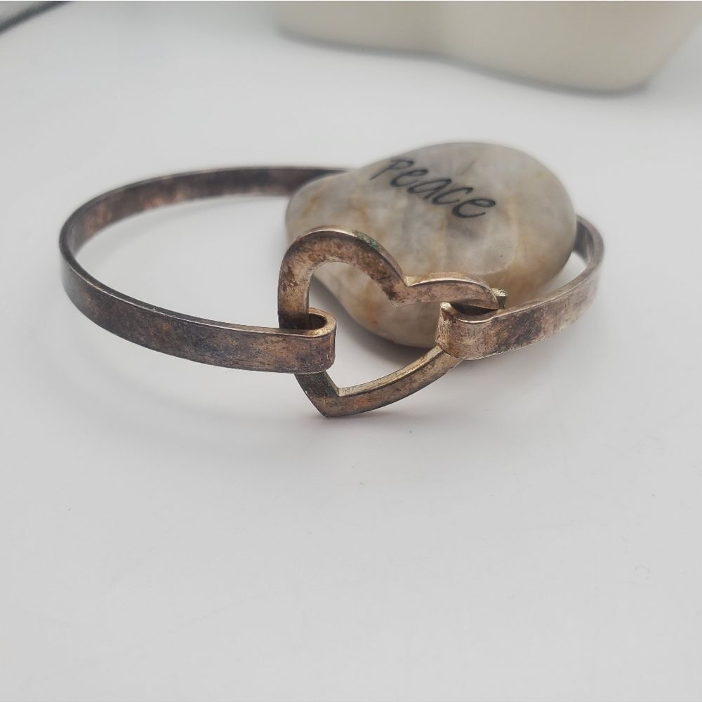 Antique sweetheart bracelet solid sterling silver patina!‎ B0108